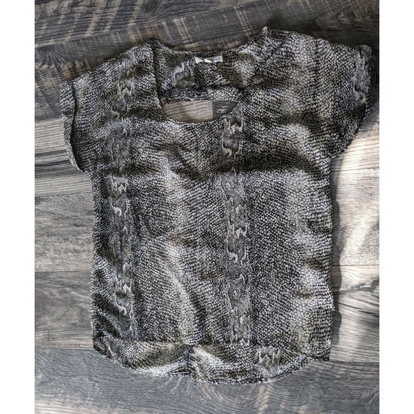 Lucca Couture Snakeskin Sheer Blouse Short Sleeve Top Back Cutout Mob Wife Small - Picture 1 of 12